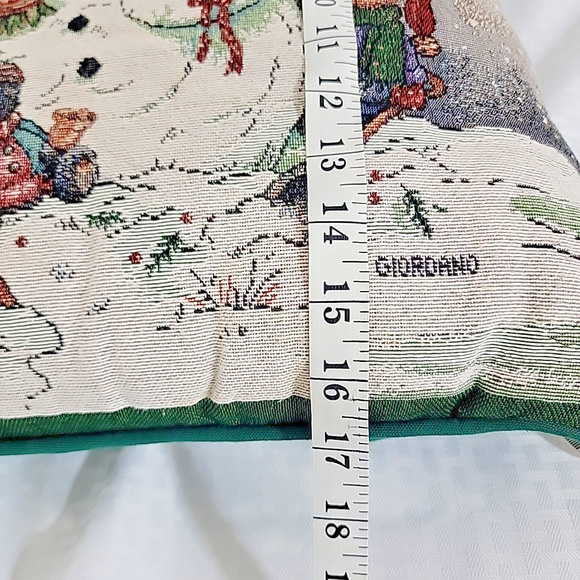 Vintage Riverdale Tapestry Throw Pillow Christmas Snowman Teddy Bears 16x16 - Picture 7 of 7